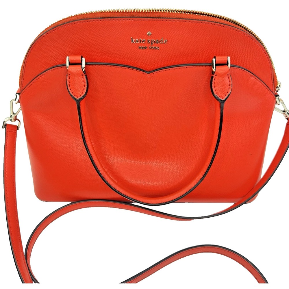 Kate Spade Payton Dome Crossbody Bag Coral Buds Orange Leather Zip Satchel